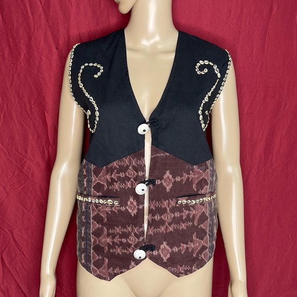 Vintage 90’s Real Sea Shell Indonesian Bohemian Vest Large - Picture 1 of 8
